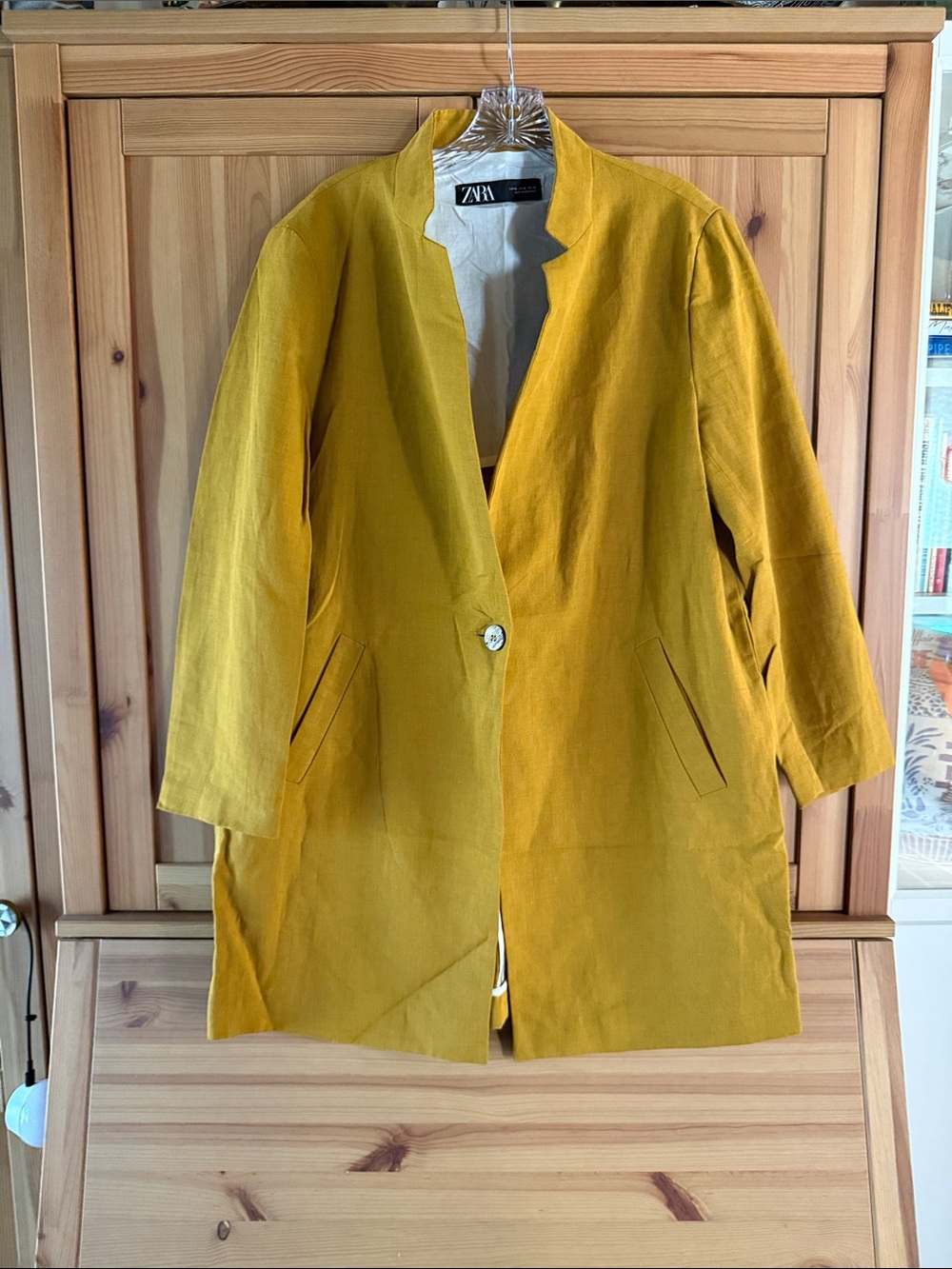 ZARA Mustard Yellow Single-Button Linen Blend Coat XL